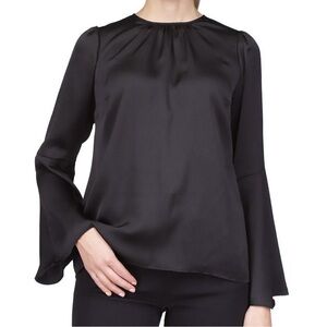 Michael Kors Black Satin Long-Sleeve Blouse